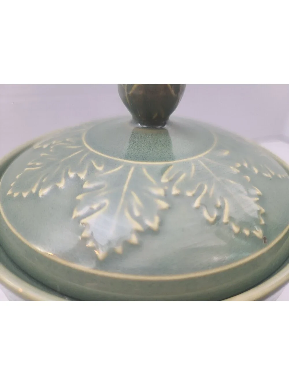 Coventry Parthenon Sage Green Stoneware Vintage Sugar Bowl w/ Lid Greek Revival